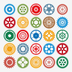 Multicolor gear set mechanism clock object silhouette
