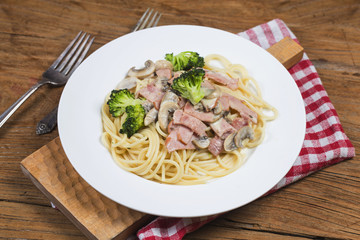 Cream Bacon mushroom spaghetti,