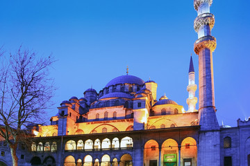ISTANBUL, TURKEY - MARCH 26, 2012: Yeni Cami мosque in the evening illumination.