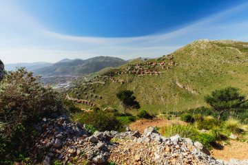 Sicilian Spring Hills Landscape at the Sea