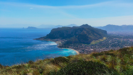 Fototapeta na wymiar Sicilian Spring Hills Landscape at the Sea
