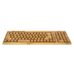 Wireless wooden keyboard isolated on white