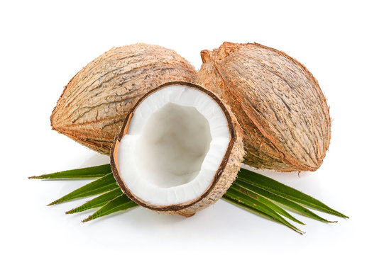 coconuts with leaf isolated on the white background