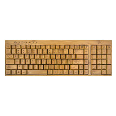 Wireless wooden keyboard isolated on white
