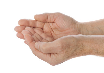 Empty cupped hand of old man