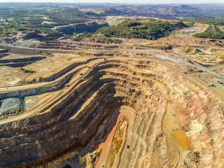 Aerial view of huge, open pit mine