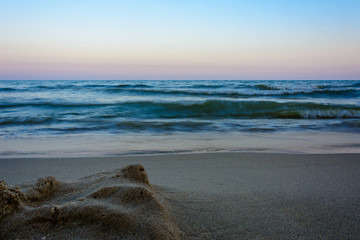 Amazing landscape of the evening Black Sea with magnificent waves