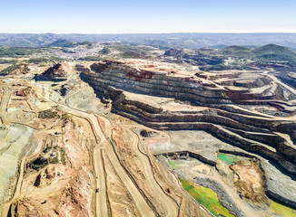 Aerial view of huge, open pit mine