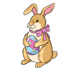 Easter bunny with egg pop art vector illustration