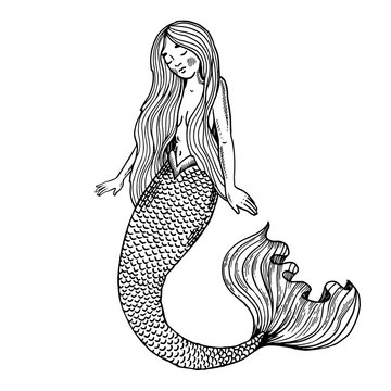 Mermaid fabulous creature engraving vector