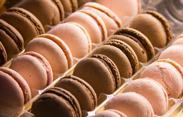 there are many macaroons on the showcase 