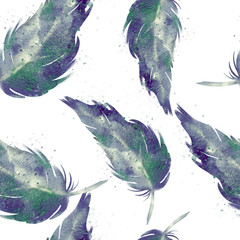 watercolor feathers seamless pattern.