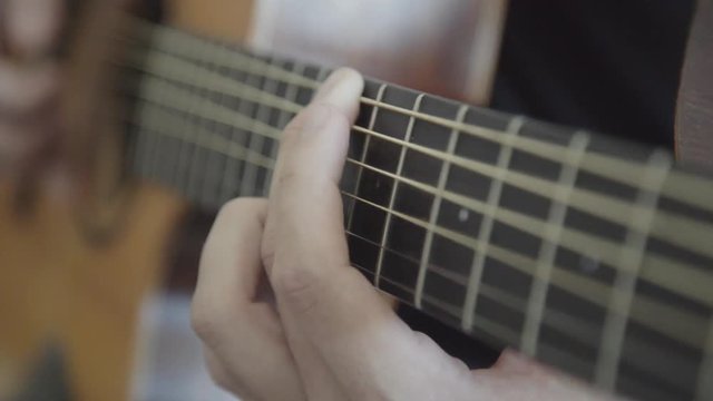 Close up shot of a guitar being played