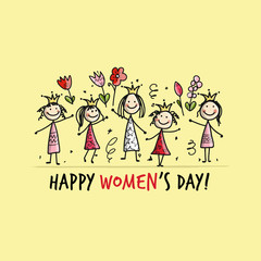 8 march, international women's day. Pretty girls with flowers for your design