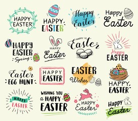 Happy easter hand drawn tags, logos, lettering and elements. 