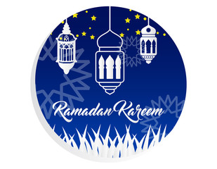 beautiful ramadan kareem background with paper art style on blue background
