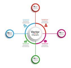 Circle infographic design template four process or step for business. Can be used for workflow layout, diagram, business step options, banner, web design. Vector Eps 10