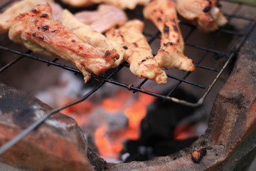 Roast chicken in a charcoal oven/hot in fire