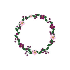 Obraz premium Vector wreath with flowers and raspberry.