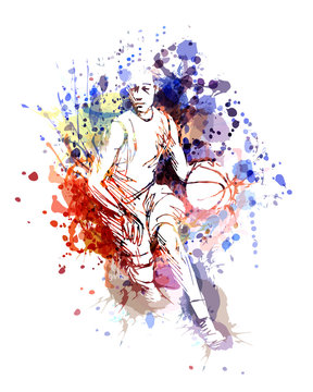 Vector color illustration of basketball player