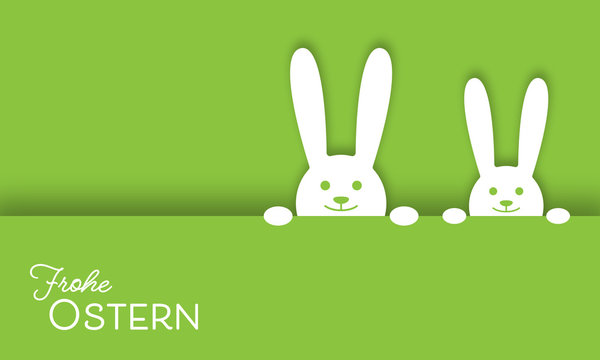 Grußkarte "Frohe Ostern" - Osterhasen in Grün