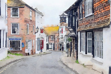 Fototapeta na wymiar view at small street in Rye, Sussex , UK