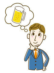 ビールを楽しみに考えるサラリーマン