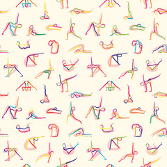 Seamless yoga stickman doodles