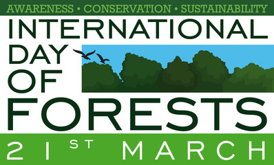 Green Design with Trees and Sky View for Forest Day, Vector Illustration