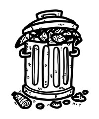 garbage / cartoon vector and illustration, black and white, hand drawn, sketch style, isolated on white background.