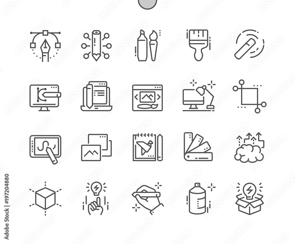 Poster graphic design well-crafted pixel perfect vector thin line icons 30 2x grid for web graphics and app