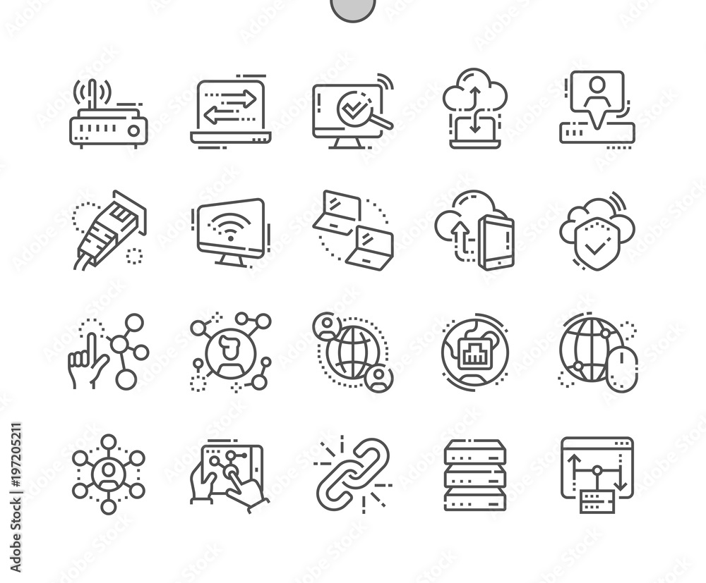 Poster network well-crafted pixel perfect thin line icons 30 2x grid for web graphics and apps. simple mini