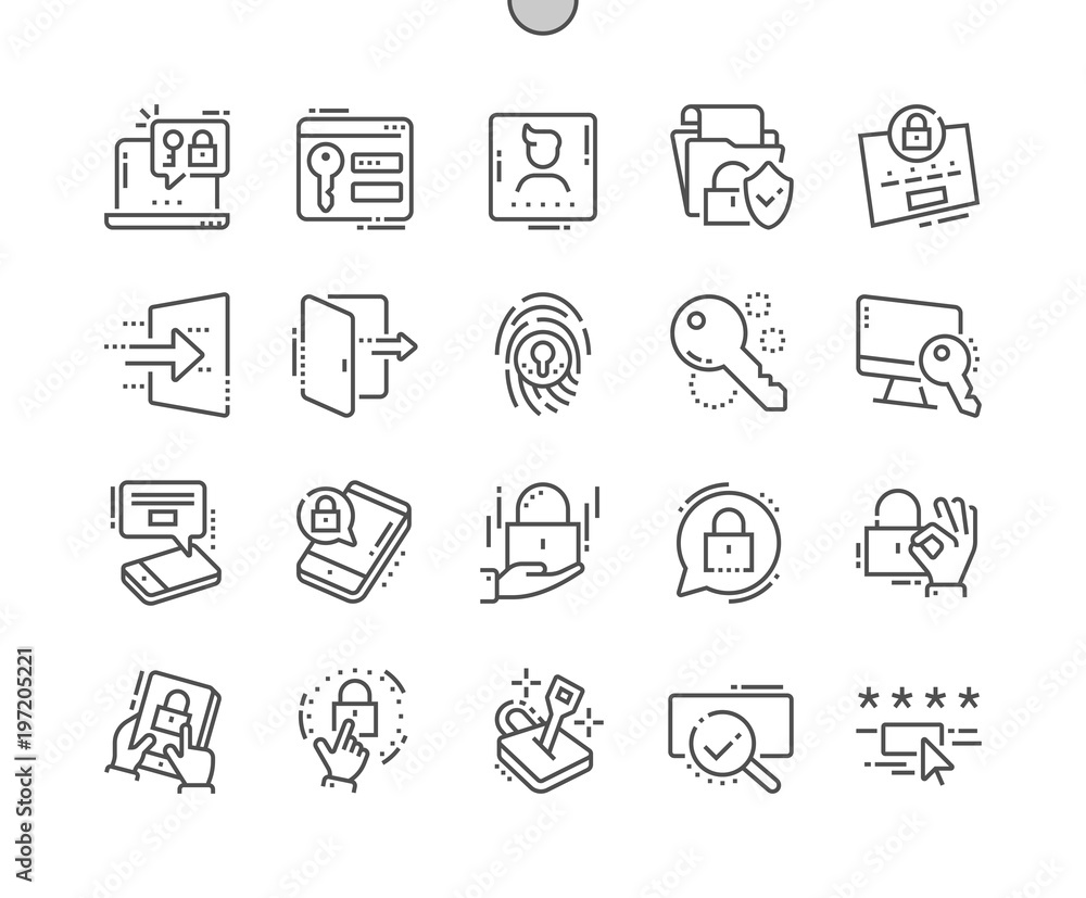 Poster login well-crafted pixel perfect thin line icons 30 2x grid for web graphics and apps. simple minima