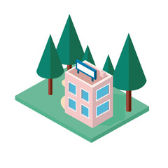 mini tree and store building isometric vector illustration design