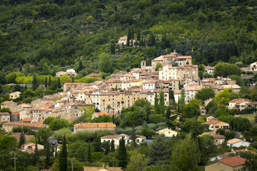 Fototapeta na wymiar View of Seillans, a typical Provencal village on a hillside, south of France