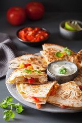 mexican quesadilla with chicken tomato corn cheese
