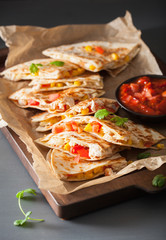 mexican quesadilla with chicken tomato corn cheese