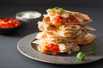 mexican quesadilla with chicken tomato corn cheese
