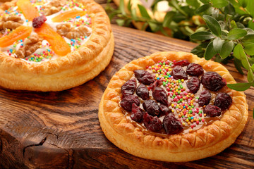 Mazurek traditional polish easter cake on wooden background