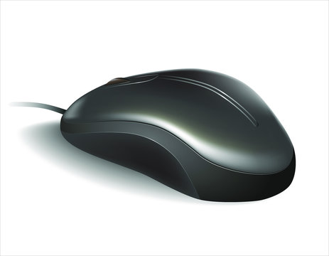 Black computer mouse on a white background. Vector image.