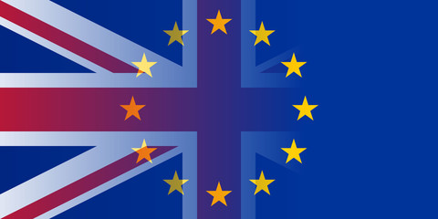 brexit blue european union EU half flag and great britain half flag, united kingdom exit concept