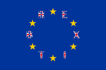 brexit EU blue european union flag with BREXIT text instead stars, united kingdom exit concept