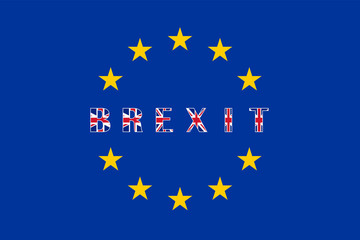 brexit EU blue european union flag with BREXIT text, united kingdom exit concept