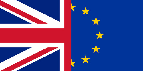 Fototapeta na wymiar brexit blue european union EU half flag and great britain half flag, united kingdom exit concept