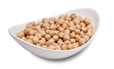 Chickpeas in white  bowl isolated on white