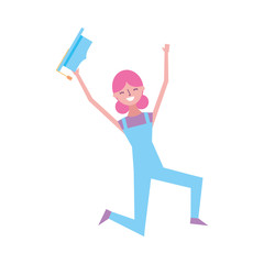 cartoon character young graduate woman jump from happiness vector illustration