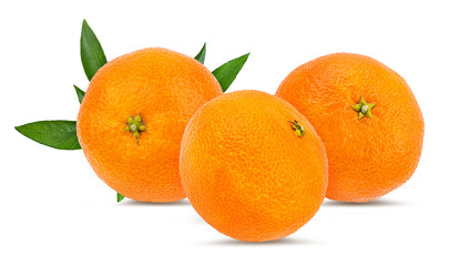 Fresh mandarin orange with leafs isolated on white background with clipping path