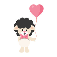 cartoon cute sheep black with tie and lovely balloons