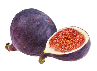 Fresh figs with leafs isolated on white background with clipping path