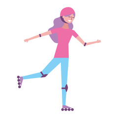 happy young woman practicing roller skate with protection vector illustration